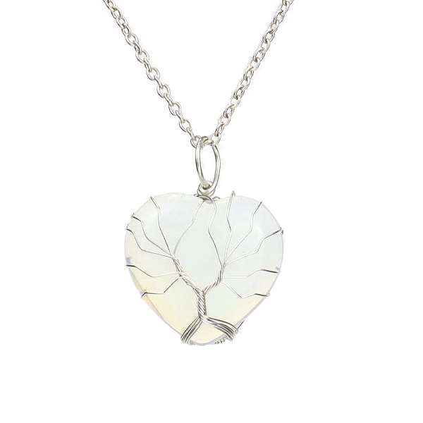 

PandaHall Opalite Heart Pendant Necklaces, Platinum Copper Wire Wrap Necklace, 20.47 inch(52cm) Opalite Heart