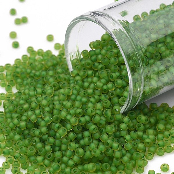 

PandaHall TOHO Round Seed Beads, Japanese Seed Beads, (306FM) Lime Lined Jonquil Matte, 11/0, 2.2mm, Hole: 0.8mm, about 3000pcs/10g Glass..., Green