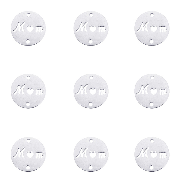 

PandaHall Mother's Day Theme, Stainless Steel Links connectors, Laser Cut, Flat Round with Word MOM, Stainless Steel Color, 15x1mm, Hole...