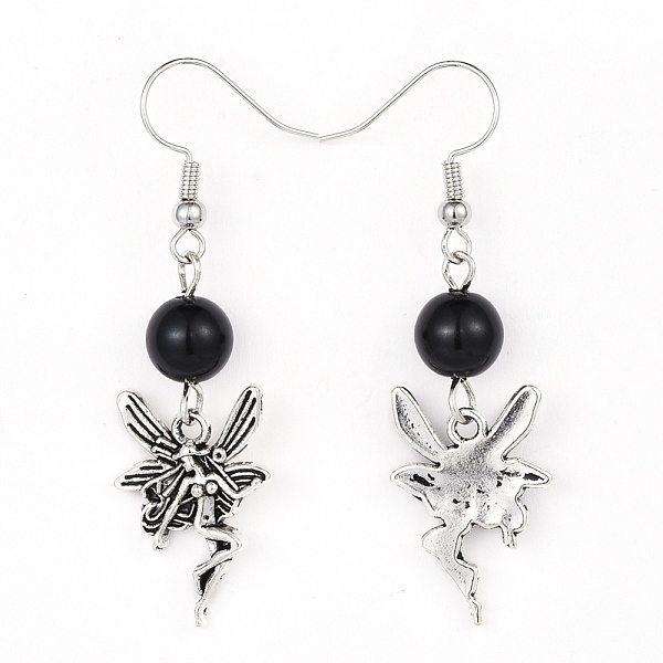 

PandaHall Alloy Dangle Earrings, with Electroplate Glass Pearl Beads and Brass Earring Hooks, Black, 49~52mm, Pin: 0.6mm Glass Black