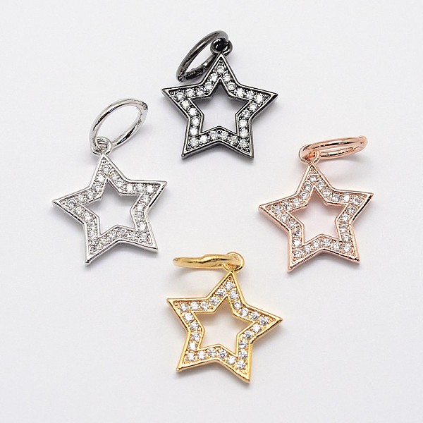 

PandaHall CZ Brass Micro Pave Cubic Zirconia Five-Pointed Star Charms, Mixed Color, 15x14x2mm, Hole: 4mm, Ring: 5.5x1.2mm Brass+Cubic...