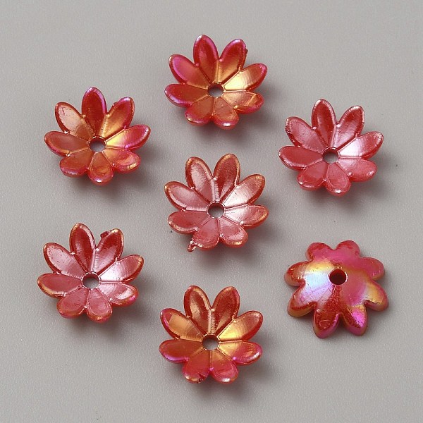 

PandaHall Plating Iridescent Opaque Acrylic Bead Caps, Multi-Petal Flower, Red, 10x3mm, Hole: 1.5mm Acrylic Red