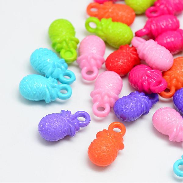 

PandaHall Opaque Acrylic Pendants, Pineapple, Mixed Color, 23x12.5x10mm, Hole: 3mm, about 327pcs/500g Acrylic Fruit Multicolor