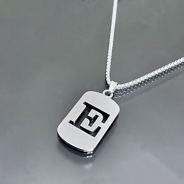 

PandaHall Titanium Steel Box Chain Necklaces, Rectangle with Letter E Pendant Necklaces Stainless Steel Letter E