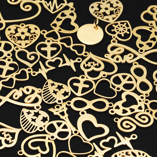

PandaHall 201 Stainless Steel Pendants and Links Connectors, Heart Mixed Shapes, Laser Cut, Golden, 8~24.5x6~25x1mm, Hole: 1.2~3mm...