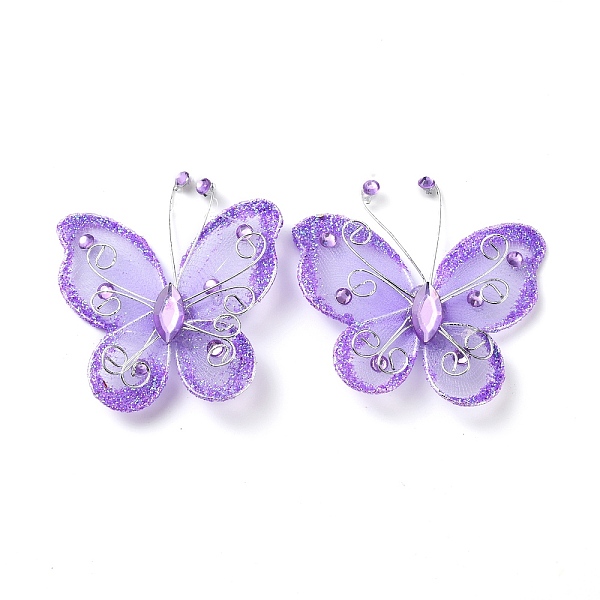 

PandaHall Butterfly Glitter Powder Gauze Costume Accessories, Sewing Craft Decoration, with Acrylic Rhinestone and Iron Wire, Blue Violet...