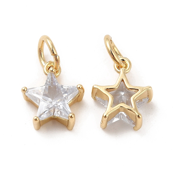 

PandaHall Rack Plating Brass Clear Cubic Zirconia Pendants, Long-Lasting Plated, Cadmium Free & Lead Free, with Jump Ring, Star Charm, Real...