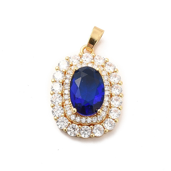 

PandaHall Brass Clear Cubic Zirconia Pendants, with Glass Rhinestone, Rounded Rectangle Charm, Real 18K Gold Plated, 23x16.5x6.5mm, Hole..., Blue
