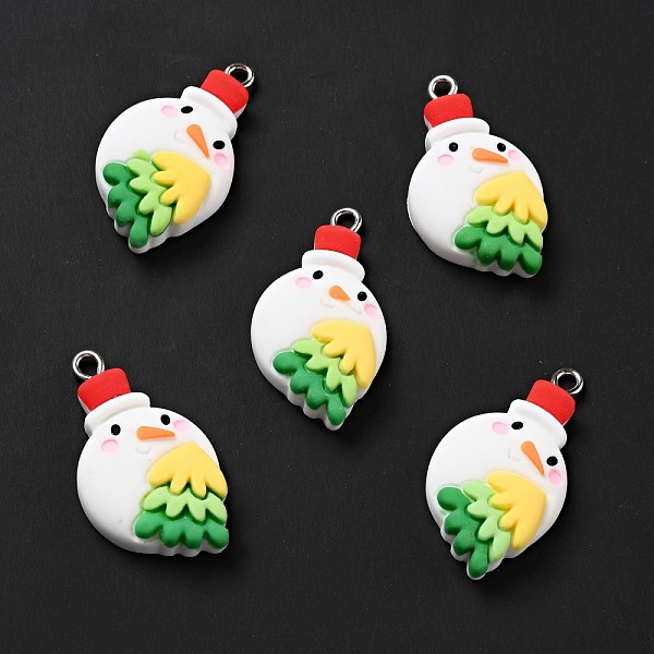 

PandaHall Christmas Opaque Resin Pendants, with Platinum Tone Iron Loops, Snowman with Tree Charm, White, 31x17.5x7mm, Hole: 2x2.5mm...
