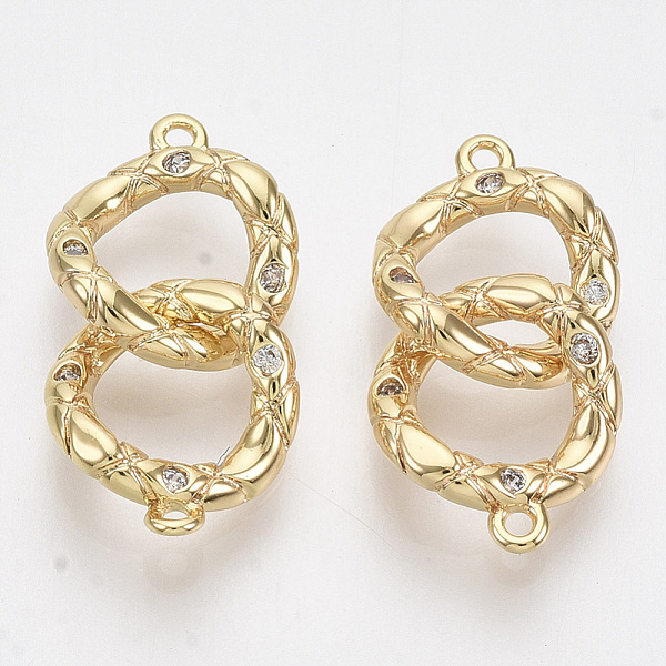 

PandaHall Brass Micro Pave Clear Cubic Zirconia Links connectors, Nickel Free, Textured Curb Chain Shape, Real 18K Gold Plated, 17x9x3.5mm...