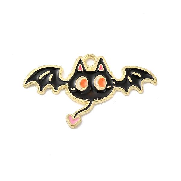 

PandaHall Halloween Theme Alloy Enamel Pendants, Light Gold, Cat Charm, Bat Pattern, 19x34x1.5mm, Hole: 2mm Alloy+Enamel Bat