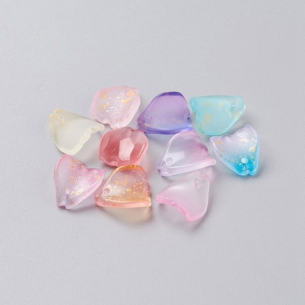 

PandaHall Glass Charms, with Gold Foil, Frosted, Dyed & Heated, Petal, Mixed Color, 13x11x4mm, Hole: 1mm Glass Petaline Multicolor