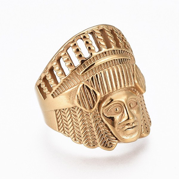 

PandaHall 304 Stainless Steel Finger Rings, African Tribal, Golden, Size 6~12, 16~22mm 304 Stainless Steel