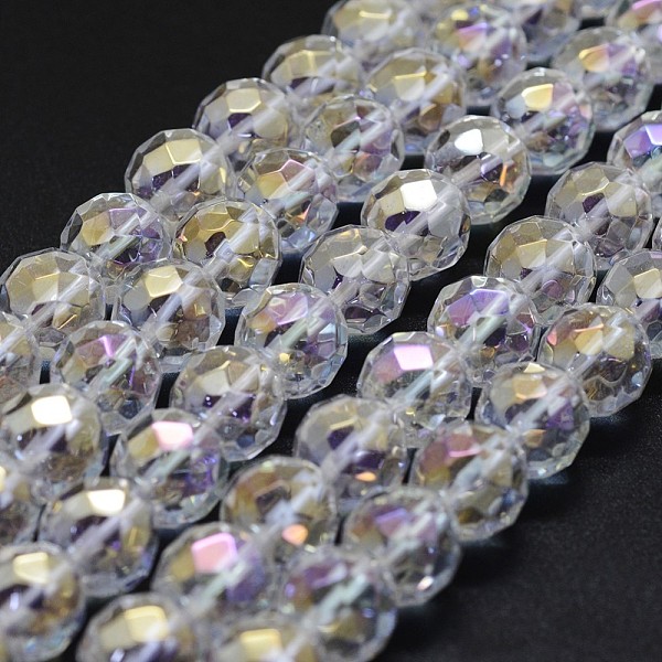 

PandaHall Electroplated Natural Quartz Crystal Beads Strands, AB color Plated, Faceted, Round, Clear AB, 6mm, Hole: 0.8mm, about..., White