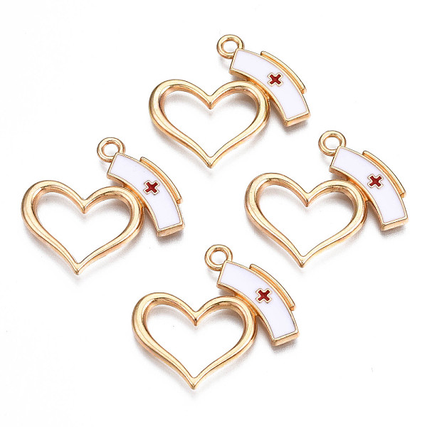 

PandaHall Alloy Enamel Pendants, Cadmium Free & Lead Free, Light Gold, Heart with Nurse Cap, White, 26x27.5x2.5mm, Hole: 2mm Alloy+Enamel...