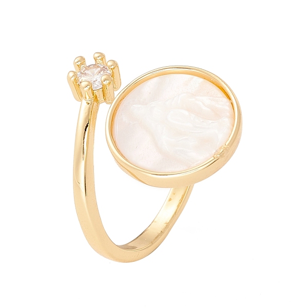 

PandaHall Shell Flat Round Open Cuff Ring with Clear Cubic Zirconia, Brass Jewelry for Women, Cadmium Free & Lead Free, Real 18K Gold Plated...