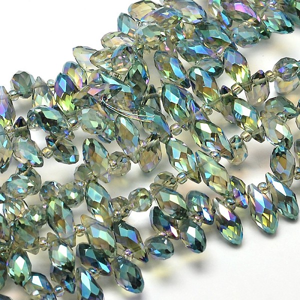 

PandaHall Faceted Teardrop Full Rainbow Plated Electroplate Glass Beads Strands, Top Drilled Beads, Medium Sea Green, 12x6mm, Hole: 1mm...