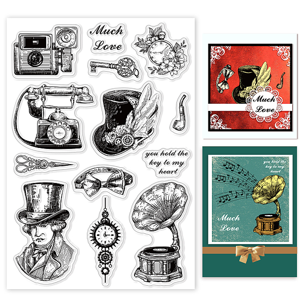 

PandaHall GLOBLELAND Retro Era Clear Stamps Vintage Gramophone Camera Pocket Watch Silicone Clear Stamp Seals for Cards Making DIY...