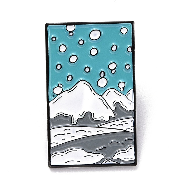 PandaHall Snow Mountain Enamel Pin, Rectangle with Scenery Alloy Enamel Brooch for Backpack Clothes, Electrophoresis Black, Cyan...