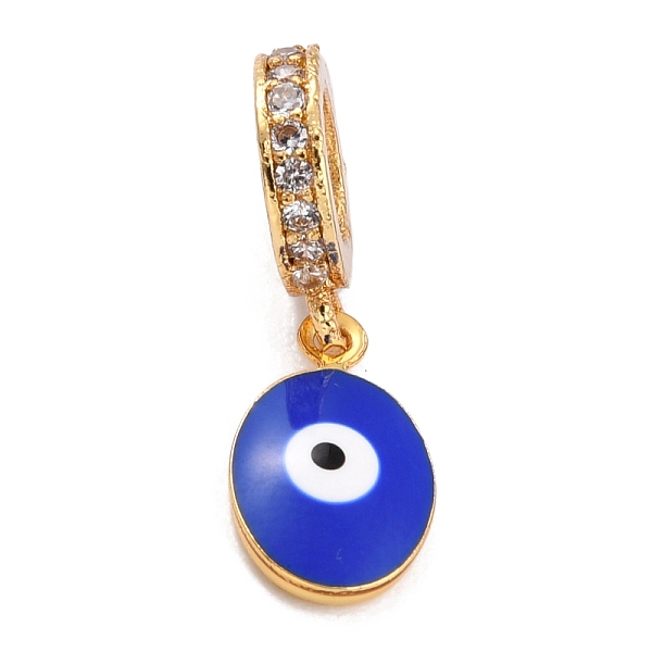 

PandaHall Brass Micro Pave Clear Cubic Zirconia European Dangle Charms, with Enamel, Long-Lasting Plated, Flat Round with Evil Eye, Golden..., Blue