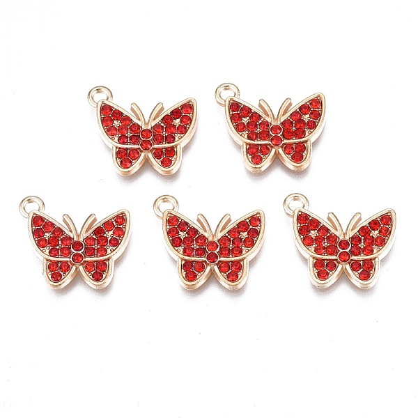 

PandaHall Alloy Pendants, with Rhinestone, Cadmium Free & Nickel Free & Lead Free, Light Gold, Butterfly, Hyacinth, 15x17x3mm, Hole: 1.6mm..., Red