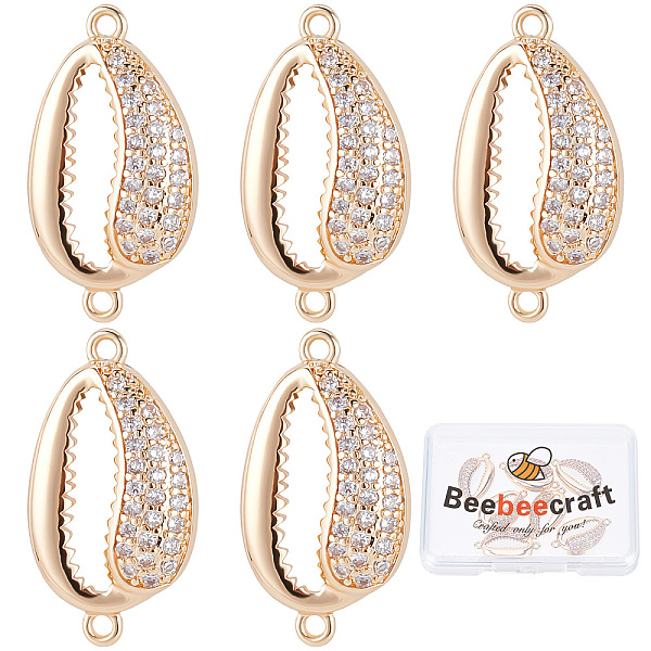 

PandaHall Beebeecraft 10Pcs/Box Cubic Zirconia Sea Shell Link Charms 18K Gold Plated Brass Oval Ocean Beach Connectors Double Loop Bail..., Clear