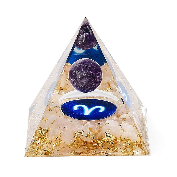 

PandaHall Orgonite Pyramid Resin Energy Generators, Reiki Natural Amethyst Beads Inside for Home Office Desk Decoration, Aries...