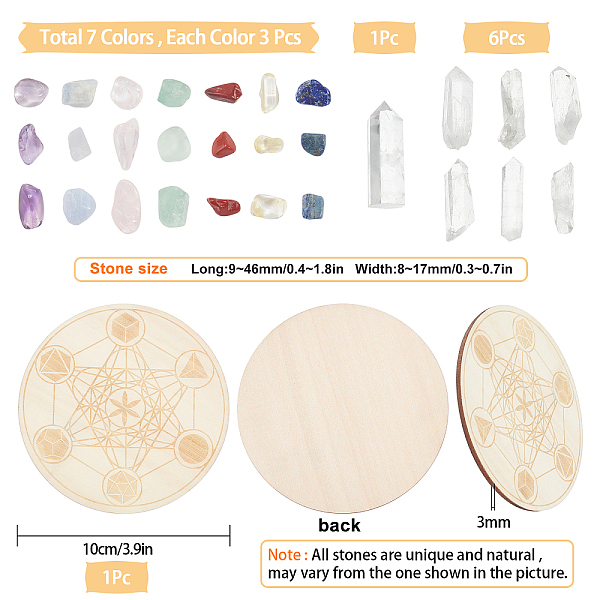 

PandaHall Chakra Beginners Kit, Meditation Gemstones Healing Stones, with Natural Wood Plate, Spiritual Gifts for Women, 9~46x8~17mm Mixed...
