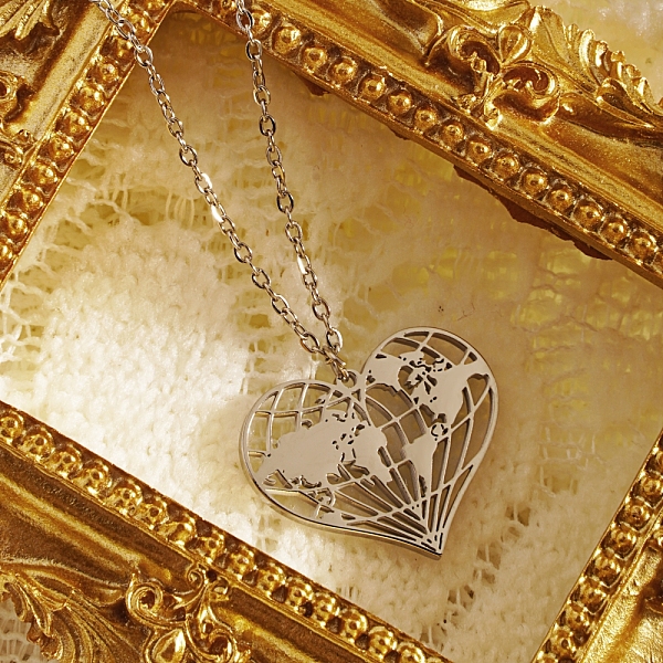 

PandaHall Hollow Heart Pendant Necklaces, Stainless Steel Cable Chain Necklaces for Valentine's Day, Goddess Day Stainless Steel Heart