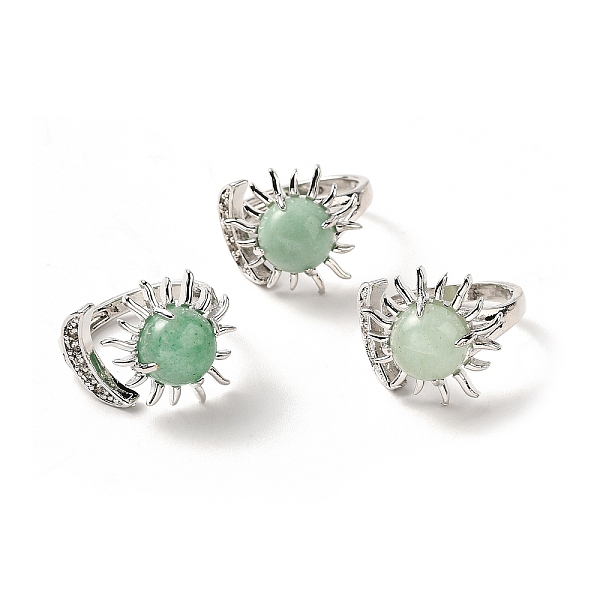 

PandaHall Natural Green Aventurine Sun & Moon Open Cuff Rings, Platinum Brass Jewelry for Women, Lead Free & Cadmium Free, Inner Diameter...
