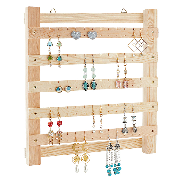 

PandaHall OLYCRAFT 5-Tier Wall-Mounted Wood Earring Display Stand Wood Earring Wall Holder Hanging Jewelry Organizer Wooden Jewelry Display..., Orange