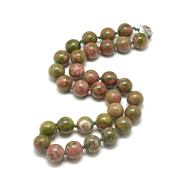 

PandaHall Natural Unakite Beaded Necklaces, with Alloy Lobster Clasps, Round, 18.8 inch~19.2 inch(48~49cm), round: 10mm Unakite