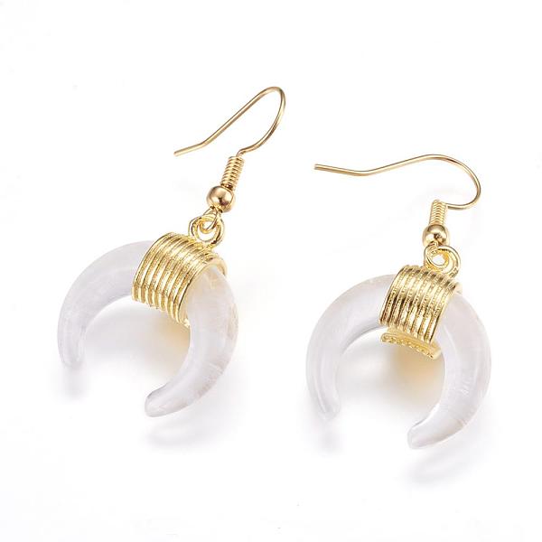 

PandaHall Natural Crystal Dangle Earrings, with Brass Findings, Double Horn Shaped/Crescent Moon, Golden, 41mm, Pin: 0.5mm, Pendant...