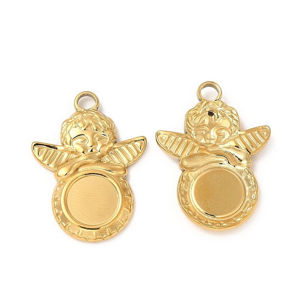 

PandaHall Ion Plating(IP) 304 Stainless Steel Pendant Cabochons Settings, Angel with Flat Round, Real 18K Gold Plated, Tray: 8mm...