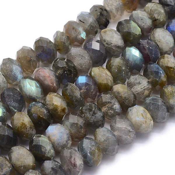 PandaHall Natural Labradorite Beads Strands, Rondelle, Faceted, 9~10x6mm, Hole: 1mm, about 64pcs/strand, 15.7 inch(40cm) Labradorite...