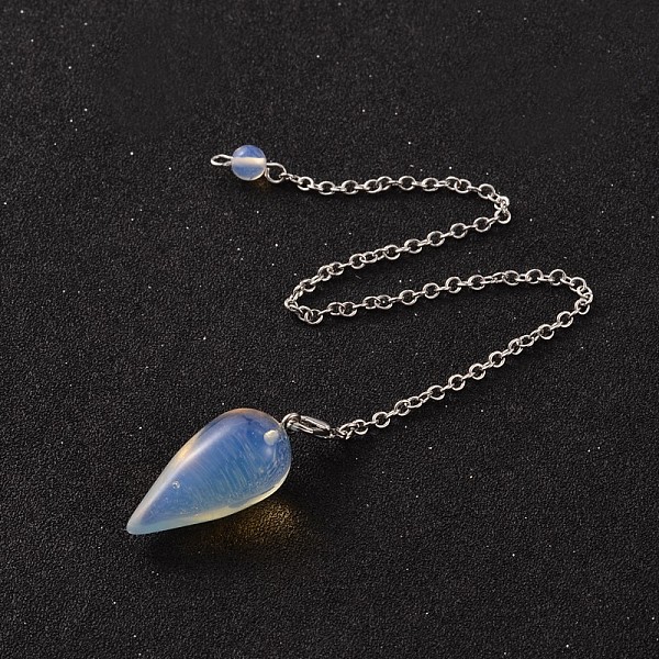 

PandaHall Teardrop Platinum Tone Brass Opalite Dowsing Pendulums, with Lobster Claw Clasps, 220x3mm Opalite Teardrop