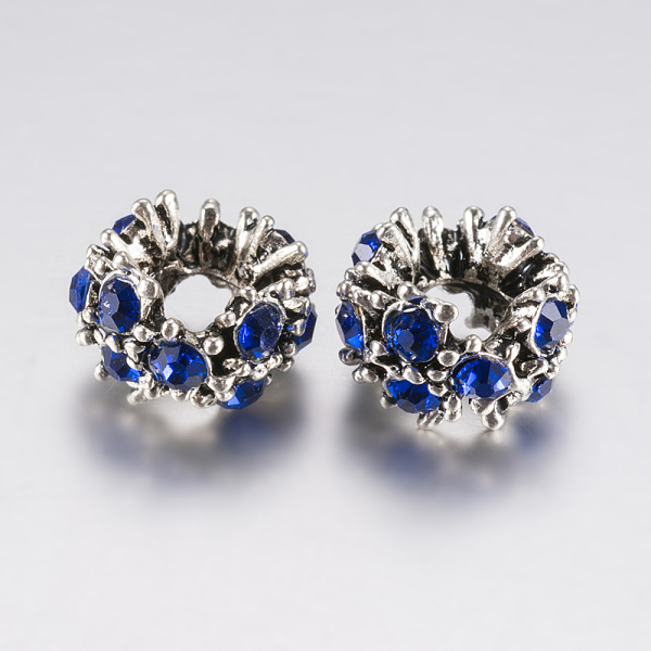 

PandaHall Tibetan Style Alloy Rhinestone European Beads, Large Hole Beads, Flower, Antique Silver, Royal Blue, 12x8mm, Hole: 5mm...