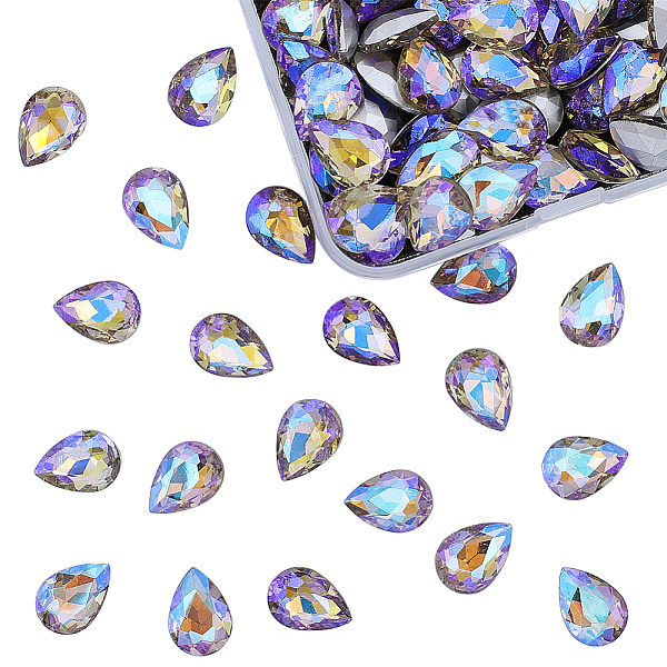 

PandaHall Olycraft Pointed Back Glass Rhinestone Cabochons, Back Plated, Faceted, AB Color Plated, Teardrop, Mauve, 14x10x5mm, 100pcs/box..., Purple