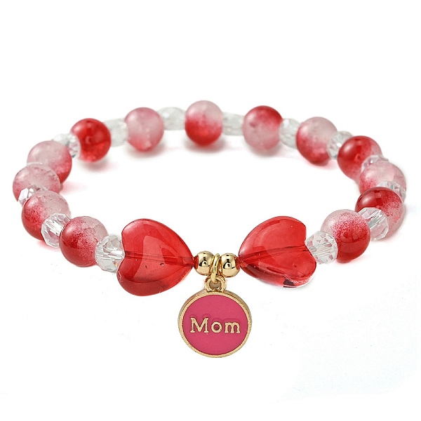 

PandaHall Jewelry Gift for Mother's Day, Alloy Enamel Charm Bracelets, Round & Heart Twon Tone Glass Beaded Bracelet for Women, Deep Pink...
