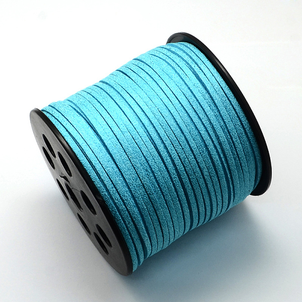 

PandaHall Eco-Friendly Faux Suede Cord, Faux Suede Lace, with Glitter Powder, Sky Blue, 2.7x1.4mm, about 100yards/roll(300 feet/roll) Faux...