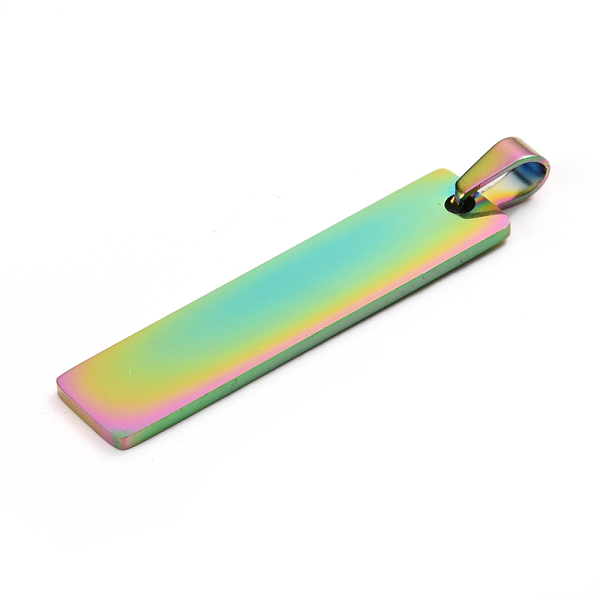 

PandaHall Ion Plating(IP) 304 Stainless Steel Pendants, Laser Cut, Stamping Blank Tag, Rectangle, Rainbow Color, 41x10x1.4mm, Hole: 6mm 304...