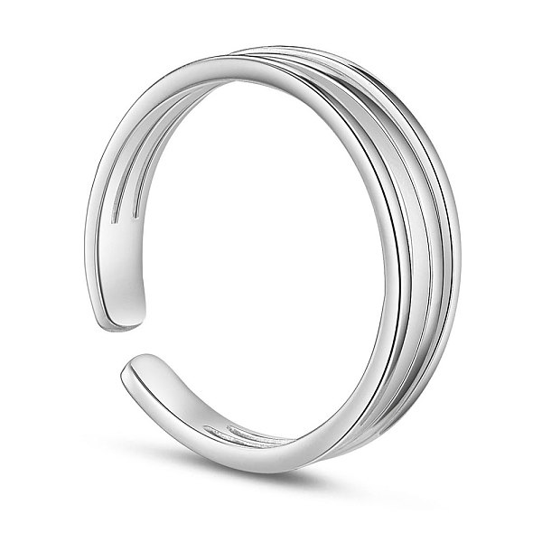 

PandaHall SHEGRACE 925 Sterling Silver Cuff Tail Ring, with Three Bands4, Silver, US Size 4 1/4(15mm) Sterling Silver Silver