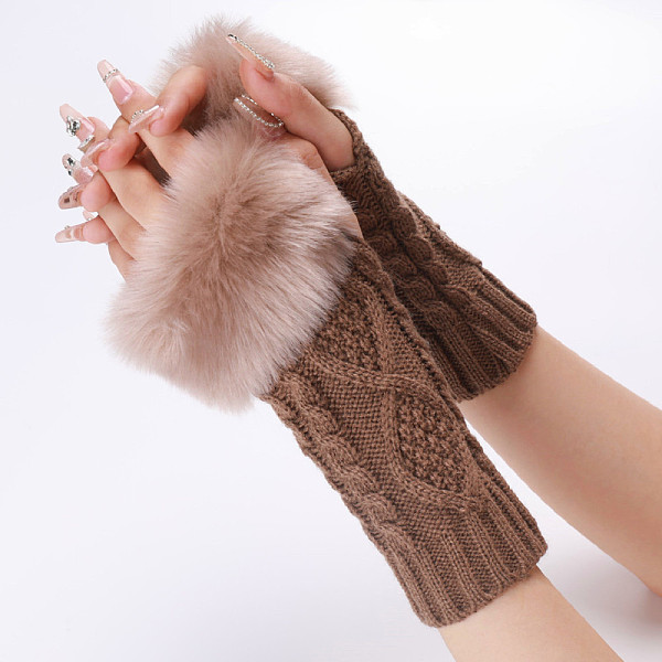 PandaHall Polyacrylonitrile Fiber Yarn Knitting Fingerless Gloves, Fluffy Winter Warm Gloves with Thumb Hole, Camel, 200~260x125mm Fibre...