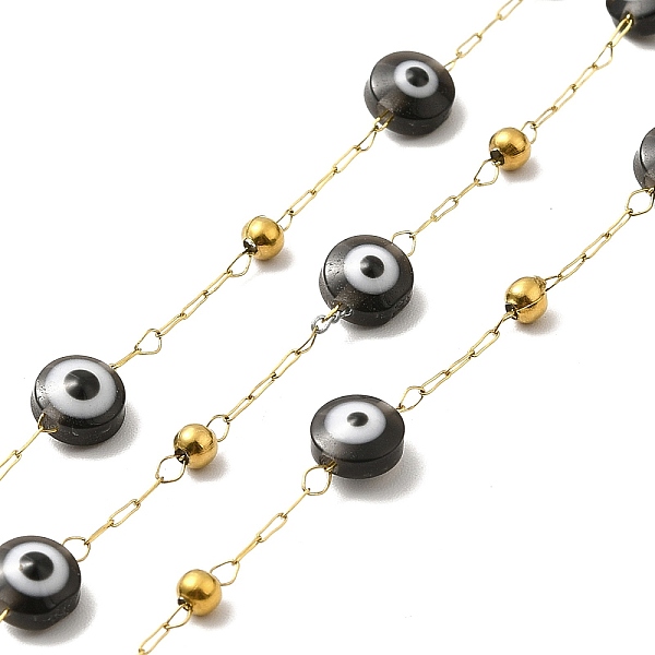 

PandaHall Ion Plating(IP) 316 Surgical Stainless Steel Paperclip Chains, with Evil Eye Glass Bead, Soldered, Real 18K Gold Plated, with..., Black