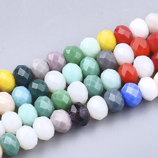 

PandaHall Glass Beads Strands, Faceted, Rondelle, Mixed Color, 5.5~6x4.5mm, Hole: 1mm, about 87~90pcs/strand, 17.3 inch Glass Rondelle..., Multicolor