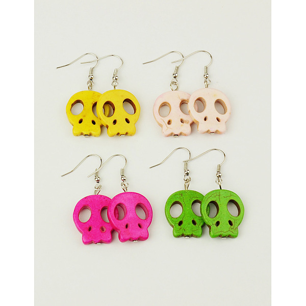 

PandaHall Fashion Earrings For Halloween, with Skull Synthetical Howlite Beads and Brass Earrings Hooks, Mixed Color, 43mm Howlite..., Multicolor