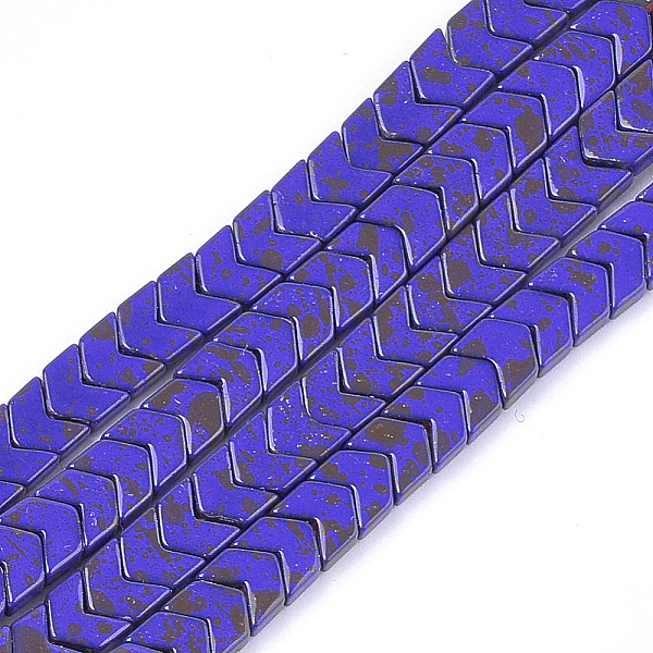 

PandaHall Spray Painted Non-magnetic Synthetic Hematite Beads Strands, Arrow/Chevron, Blue, 6x6x2.5mm, Hole: 0.7mm, about 108pcs/strand...