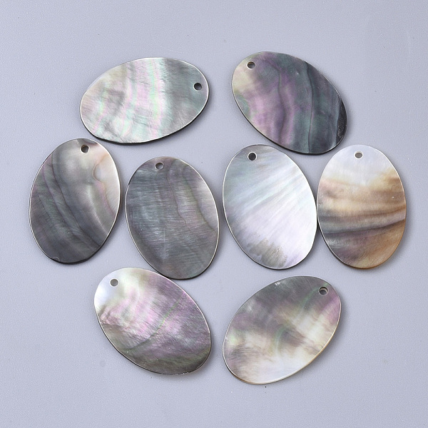 

PandaHall Black Lip Shell Pendants, Oval, Black, 30x20.5x1~2mm, Hole: 1.6mm Black Lip Shell Oval Black
