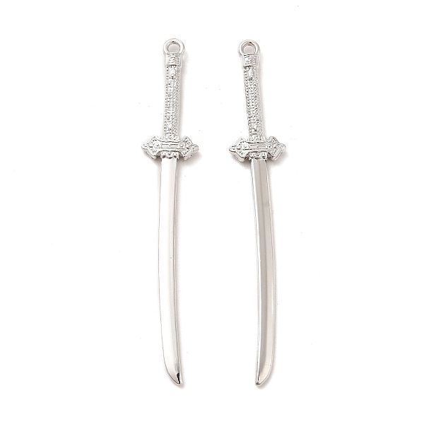 

PandaHall Rack Plating Alloy Big Pendants, Cadmium Free & Nickel Free & Lead Free, Katana Charm, Platinum, 70x11x3mm, Hole: 2mm Alloy Others