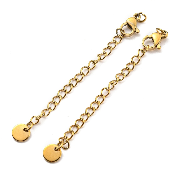 

PandaHall 304 Stainless Steel Curb Chain Extender, End Chains with Lobster Claw Clasps and Flat Round Chain Tabs, Real 18K Gold Plated, 66mm...